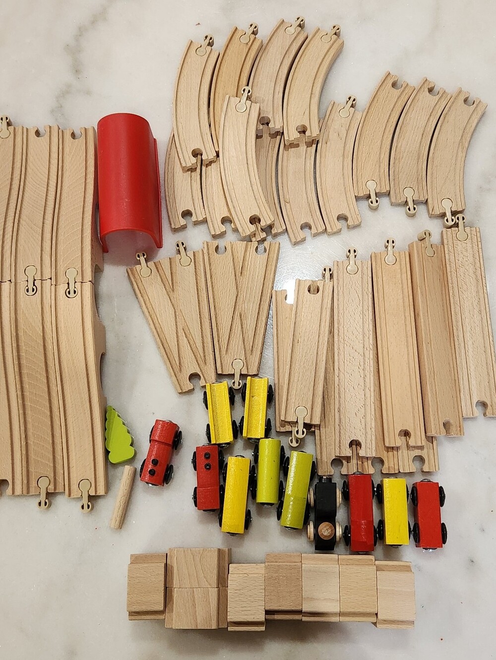 IKEA Wooden Train Set Track Bridges Cars Lot of 50 Pieces